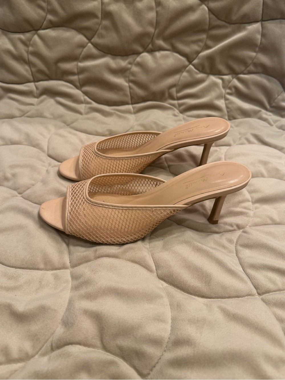 Anne Michelle Nude Mesh Open-Toe Mule Heels